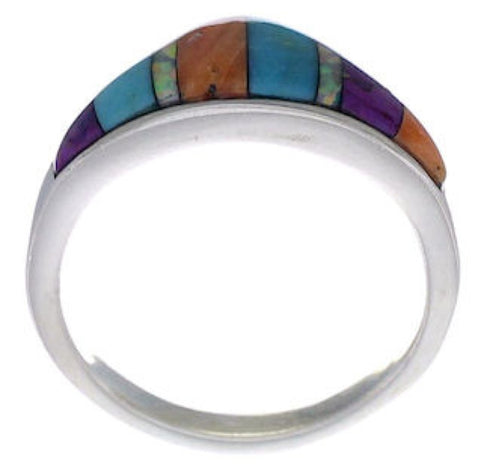 Sterling Silver Multicolor Inlay Ring Size 6-3/4 EX43906